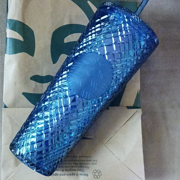 Starbucks Blue Azure Jeweled Studded Cold Cup Tumbler